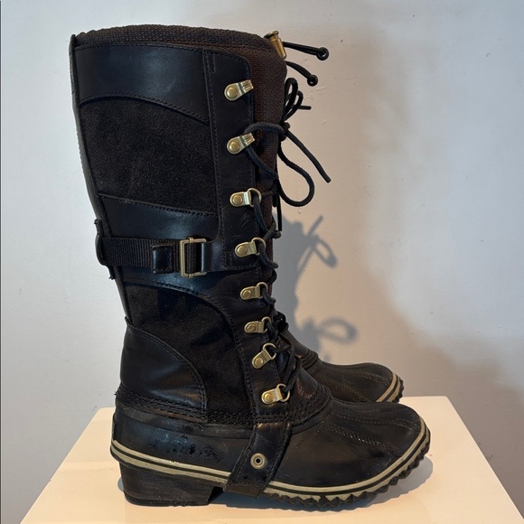 SOREL Boots Conquest Carly Tall Suede Leather Duck Black Size 6.5 - Picture 6 of 12